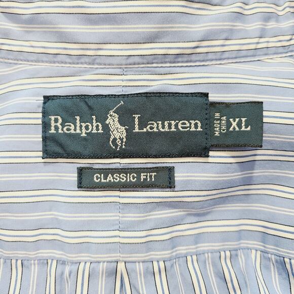 Ralph Lauren Men's Button Front Long Sleeve Shirt Blue & White Stripes Size XL - Picture 5 of 8